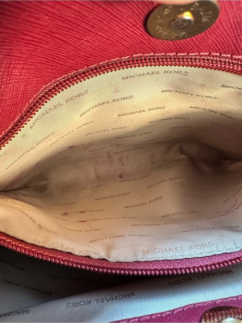 Michael Kors Savannah Satchel pink and mulberry color blocking